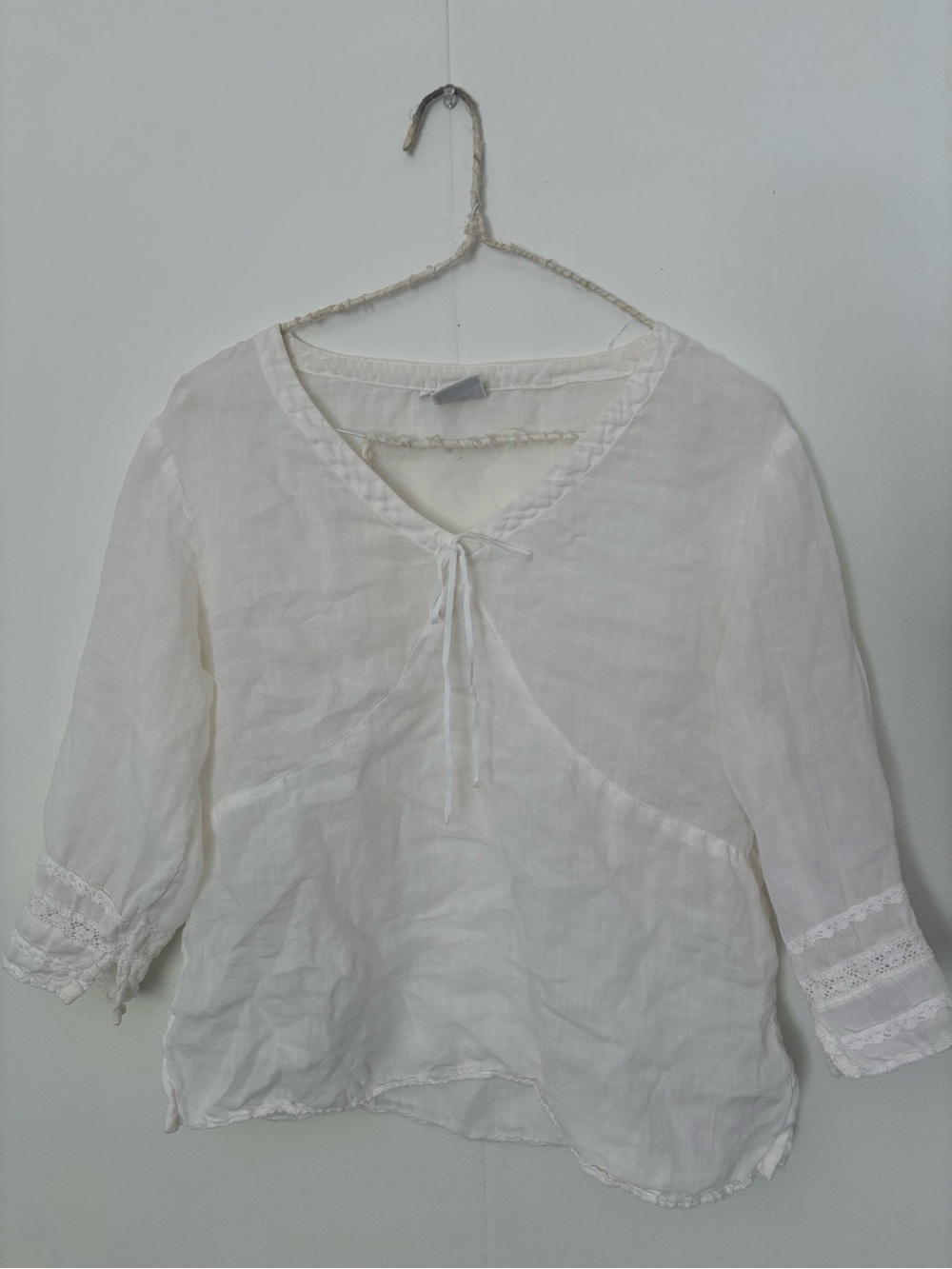 Johnny Was White Linen Tie-Front Blouse